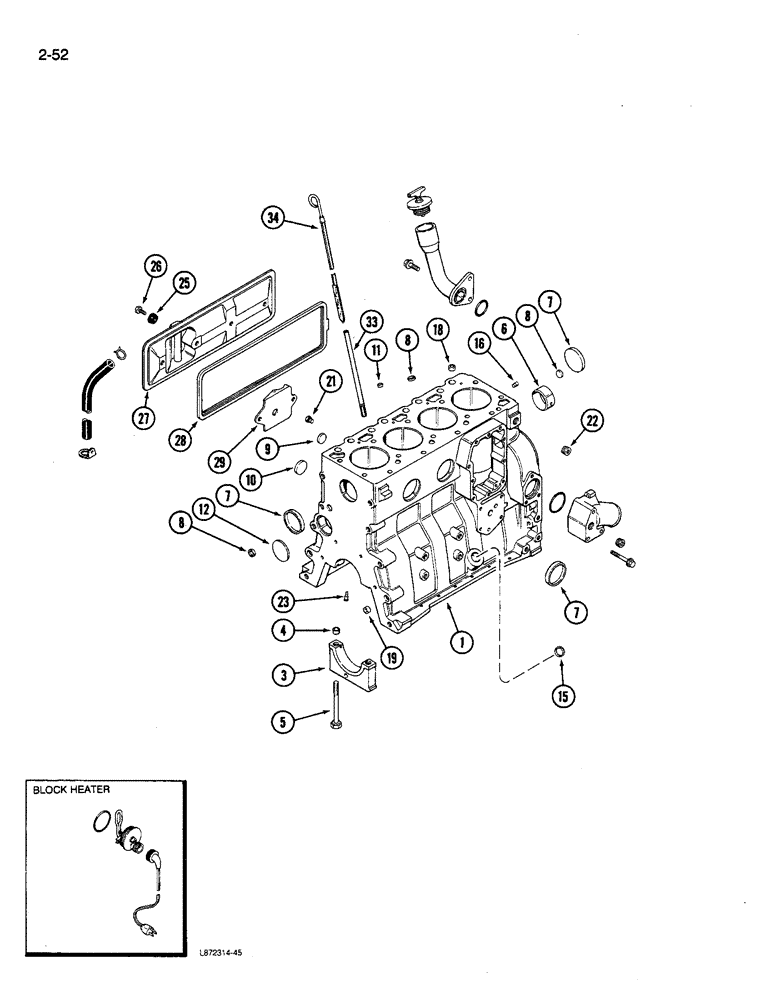 Схема запчастей Case 580K - (02-052) - CYLINDER BLOCK, 4-390 ENGINE (02) - ENGINE