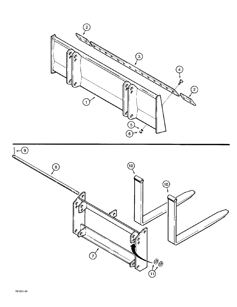 Схема запчастей Case 480F - (9-018) - LOADER BLADE AND PALLET FORKS (09) - CHASSIS/ATTACHMENTS