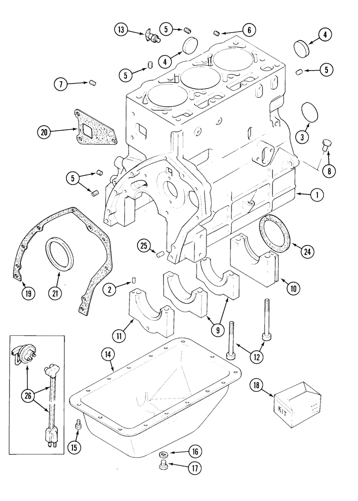 Схема запчастей Case 1835C - (2-44) - CYLINDER BLOCK, TM-20 GASOLINE ENGINE (02) - ENGINE