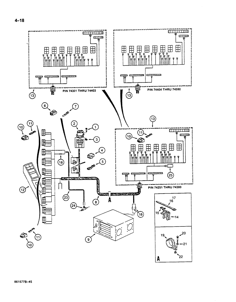 Схема запчастей Case 125B - (4-18) - INSTRUMENT PANEL ELECTRICAL HARNESS, P.I.N. 74251 THROUGH 74590 (04) - ELECTRICAL SYSTEMS