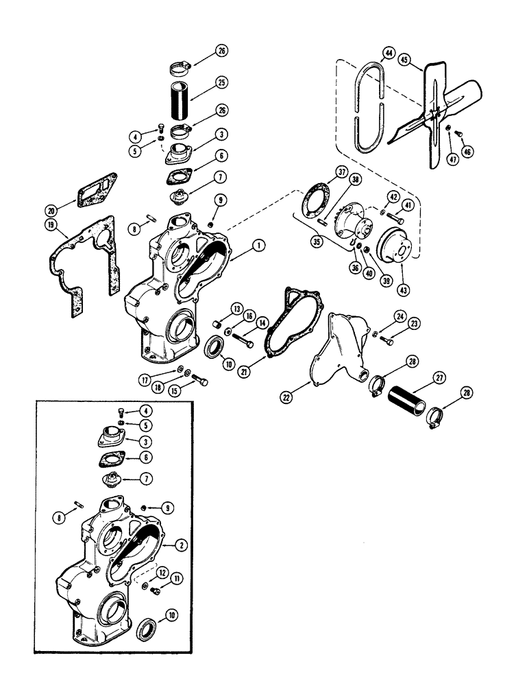 Схема запчастей Case 580 - (005I) - TIMING GEAR COVER, (188) DIESEL ENGINE, USED PRIOR TO ENG. SER. NO. 2679761 1 PIECE COVER (10) - ENGINE