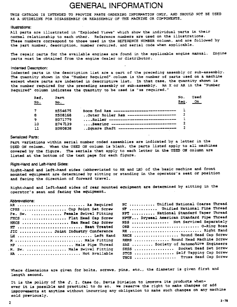 Схема запчастей Case P-60 - (02) - GENERAL INFORMATION 