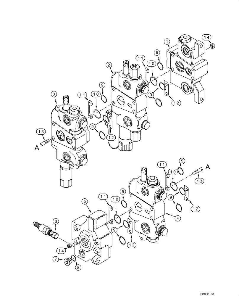 Схема запчастей Case 580M - (08-26) - VALVE ASSY - LOADER CONTROL, THREE SPOOL (08) - HYDRAULICS