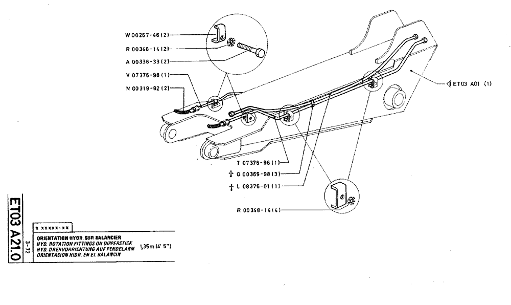 Схема запчастей Case TY45 - (ET03 A21.0) - HYD. ROTATION FITTINGS ON DIPPERSTICK - 1,35 M (4 5") (14) - DIPPERSTICKS