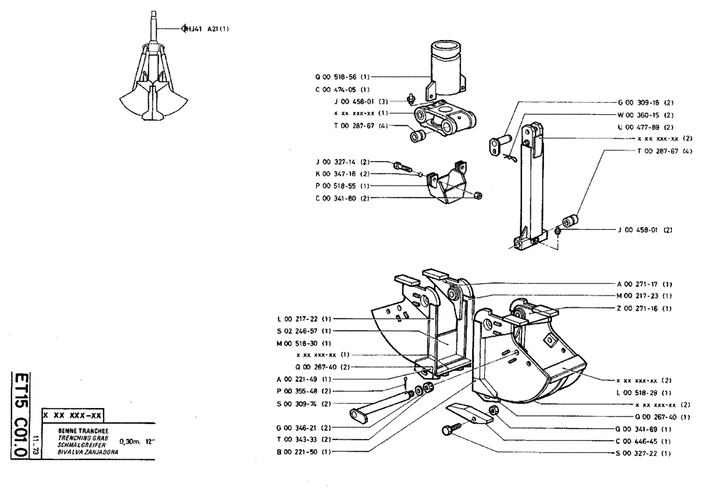 Схема запчастей Case TY45 - (ET15 C01.0) - TRENCHING GRAB - 0,30 M (12") (18) - ATTACHMENT ACCESSORIES