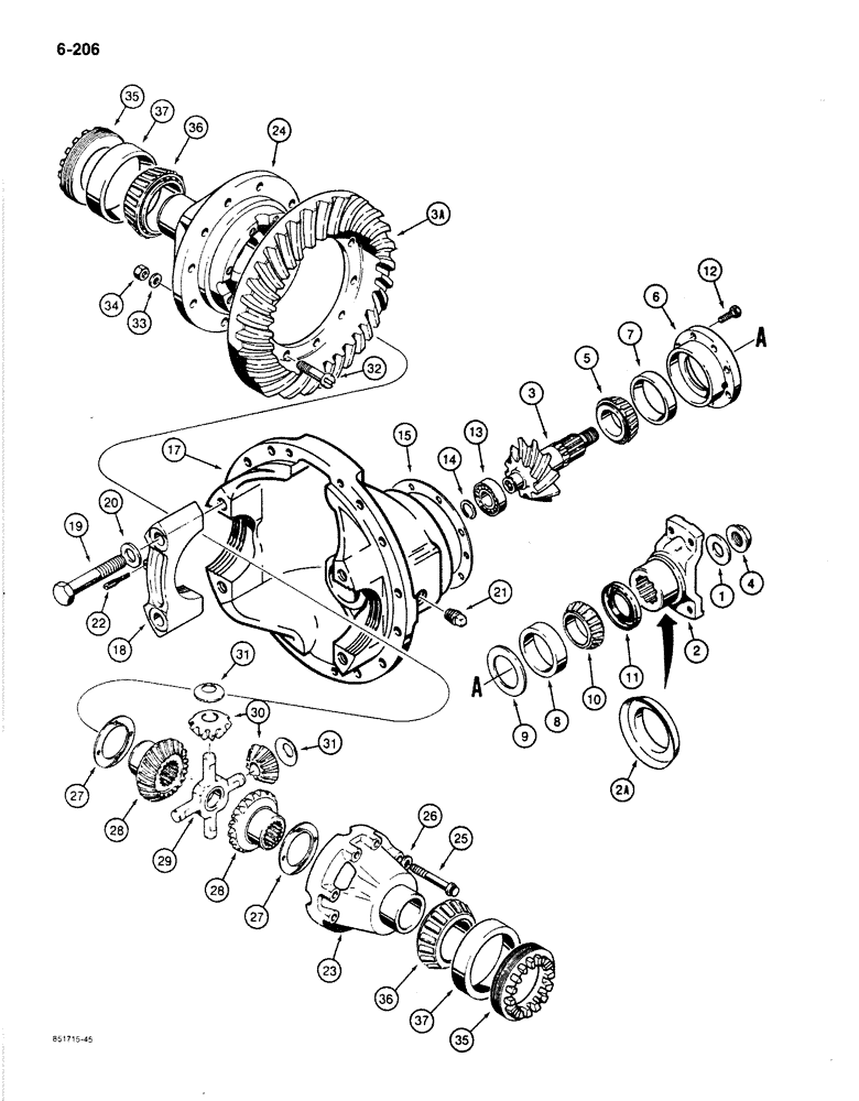 Схема запчастей Case 780C - (6-206) - L60800 REAR AXLE, DIFFERENTIAL (06) - POWER TRAIN