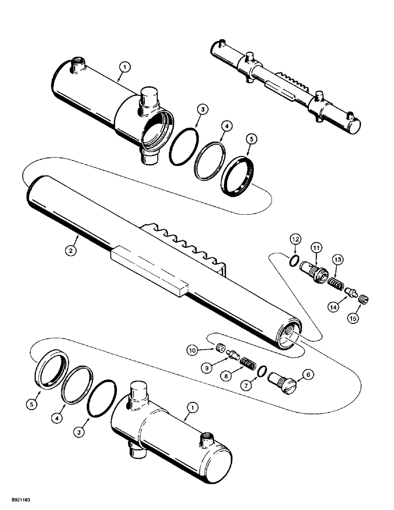 Схема запчастей Case 560 - (8-066) - BACKHOE SWING CYLINDER ASSEMBLY - H514125, D100 BACKHOE (08) - HYDRAULICS