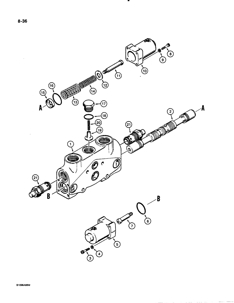 Схема запчастей Case 621 - (8-36) - LOADER AUXILIARY SECTION, 1978280C1 (08) - HYDRAULICS