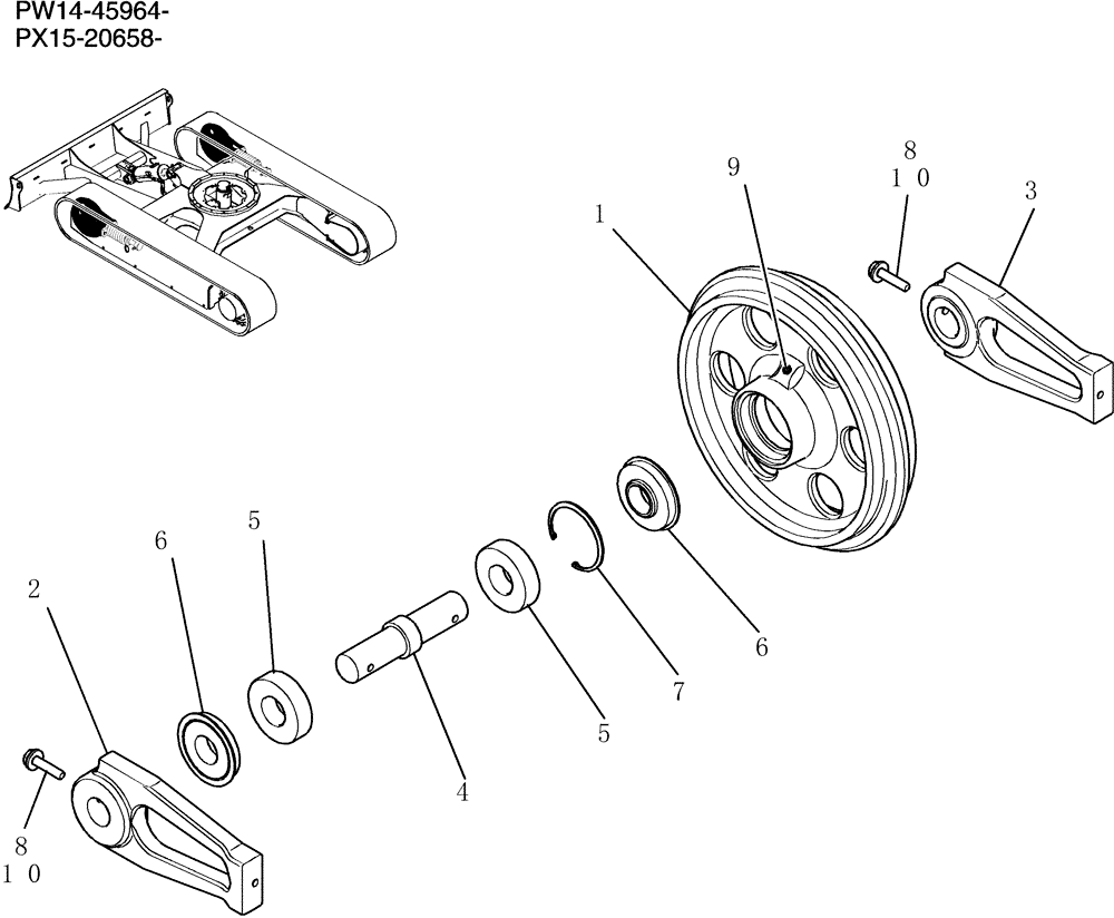 Схема запчастей Case CX36B - (356-01[1]) - IDLER ASSEMBLY (04) - UNDERCARRIAGE