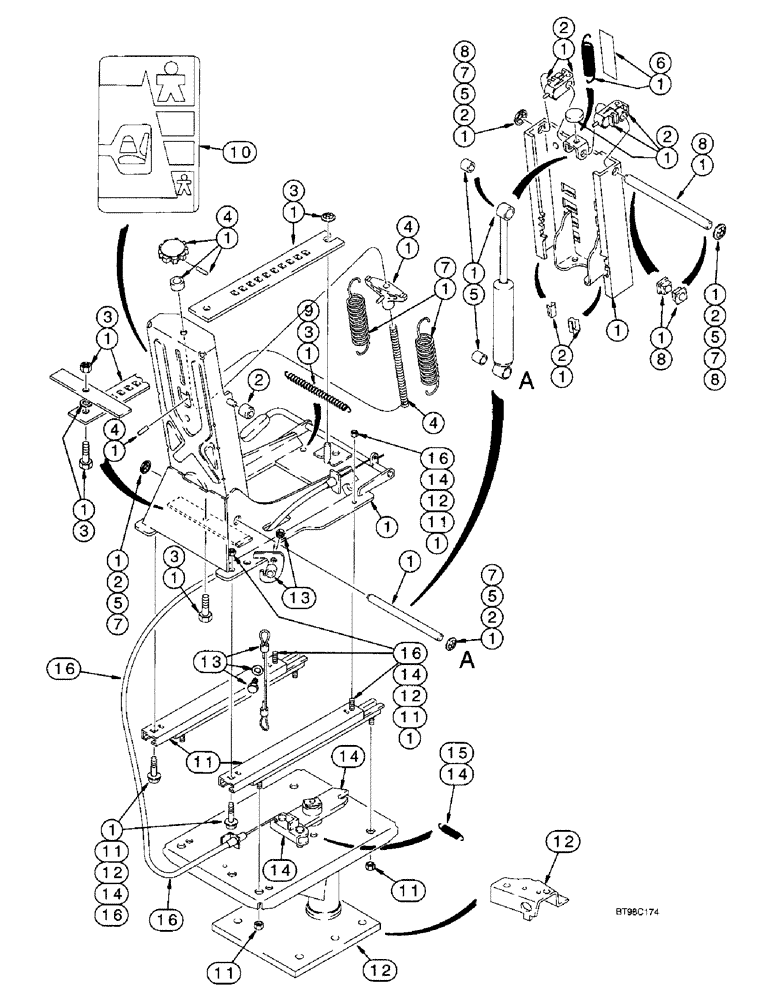 Схема запчастей Case 590SL - (9-71) - SUSPENSION SEAT, PEDESTAL, WEIGHT ADJUSTER AND SUSPENSION (09) - CHASSIS/ATTACHMENTS