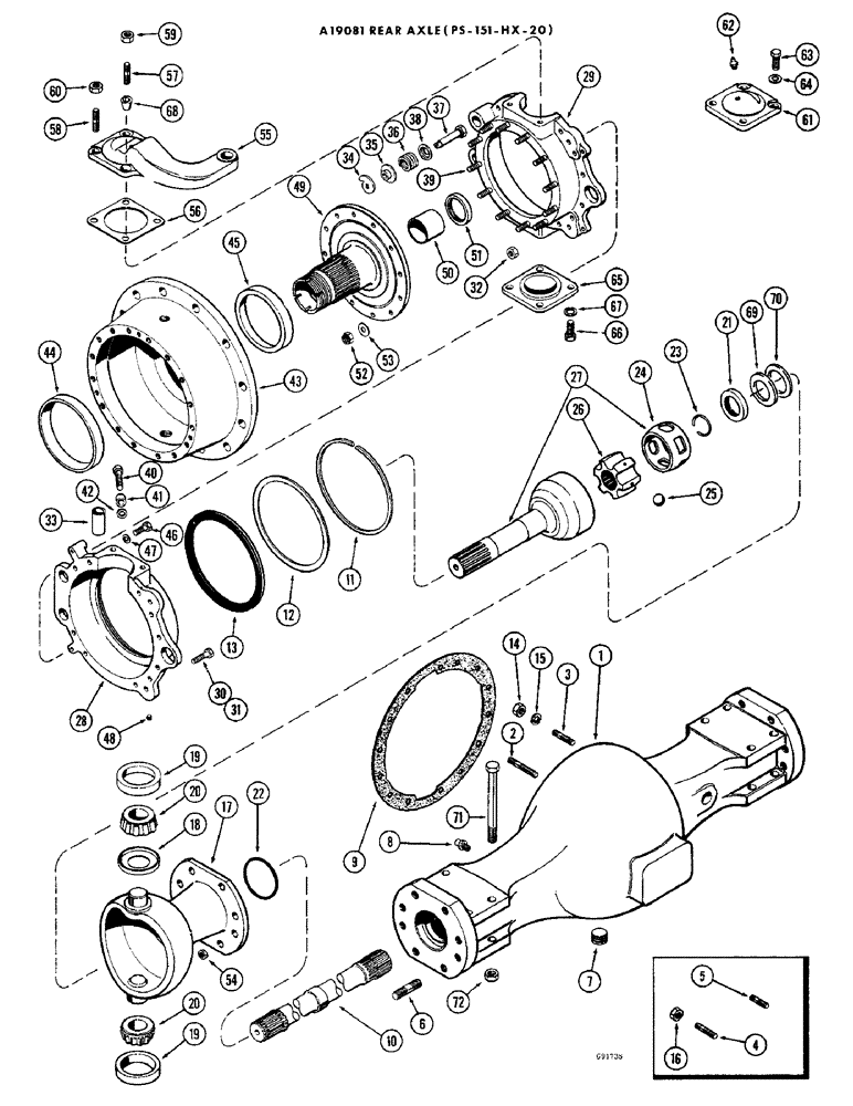 Схема запчастей Case W10B - (176) - A19081 REAR STEERING AXLE, EARLY PRODUCTION, AXLE HOUSING AND STEERING (06) - POWER TRAIN