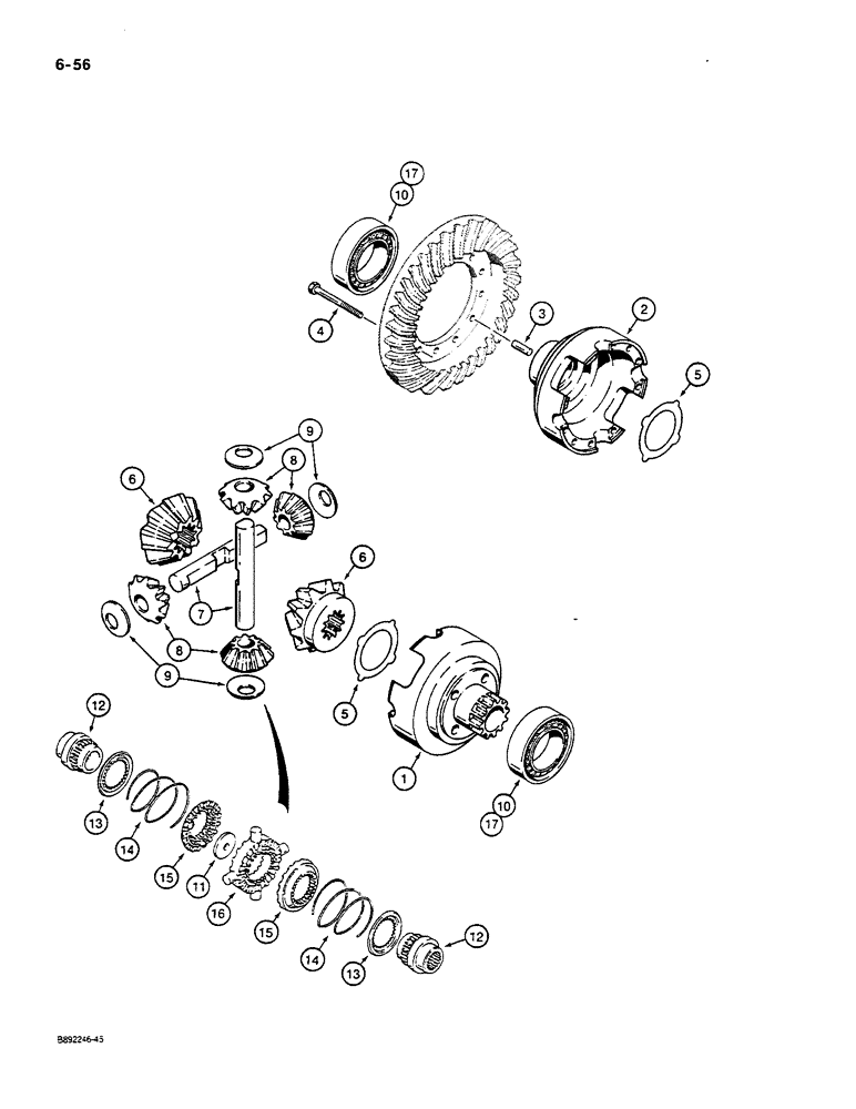 Схема запчастей Case W14C - (6-56) - FRONT AND REAR AXLE, DIFFERENTIAL (06) - POWER TRAIN