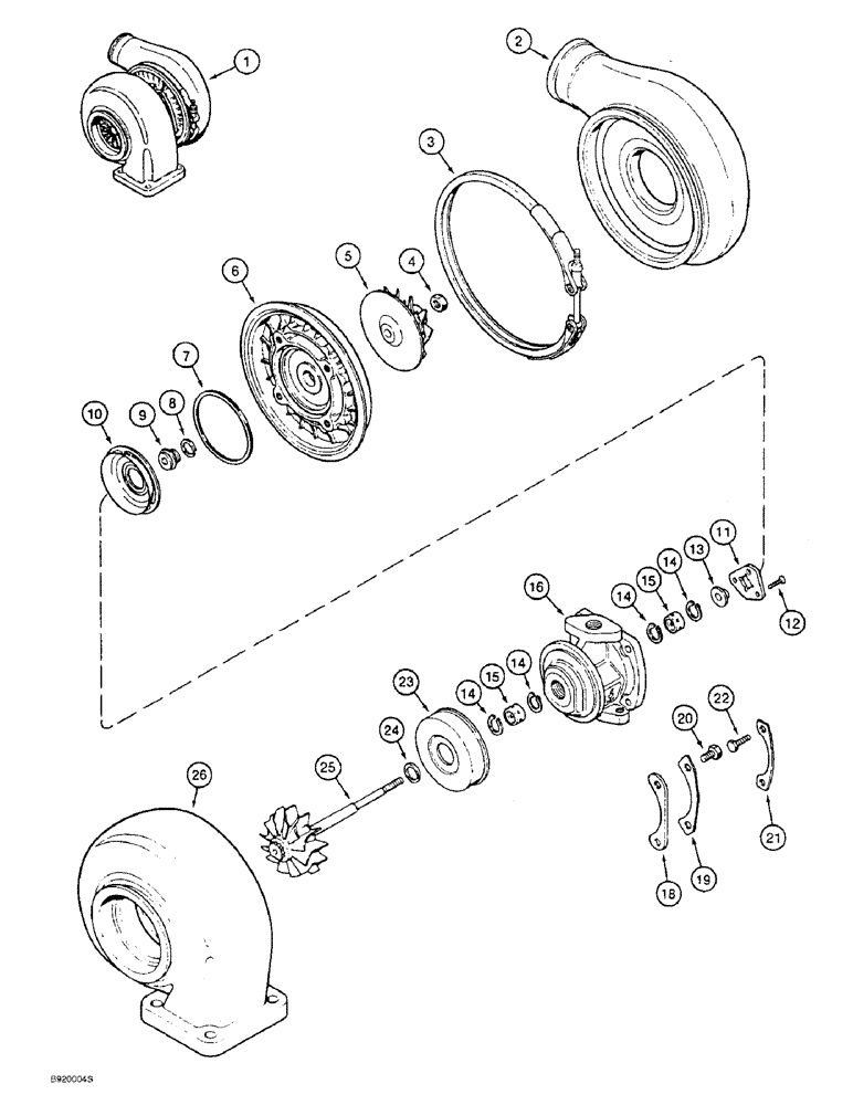 Схема запчастей Case 821B - (2-22) - TURBOCHARGER, 6T-830 ENGINE, PRIOR TO P.I.N. JEE0050601 (02) - ENGINE