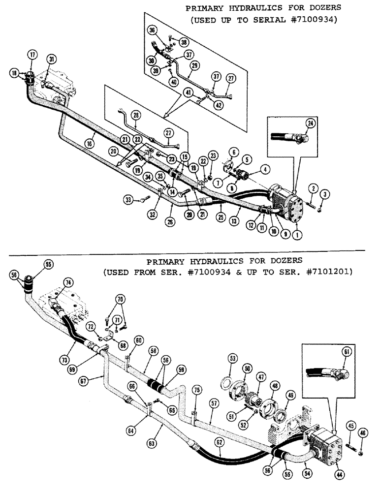 Схема запчастей Case 1000C - (260) - PRIMARY HYDRAULICS FOR DOZER AND DOZER COMBINES, USED UP TO SERIAL NUMBER 7100934 (07) - HYDRAULIC SYSTEM