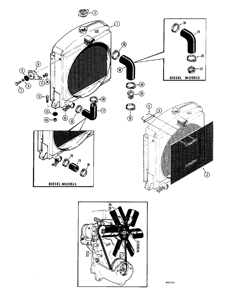 Схема запчастей Case 310G - (064) - RADIATOR, FAN, FAN BELT (01) - ENGINE