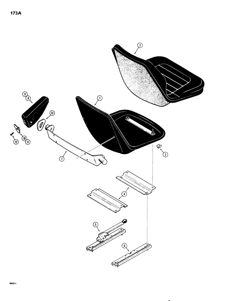 Схема запчастей Case 1830 - (173A) - DELUXE UNI-LOADER SEAT (90) - PLATFORM, CAB, BODYWORK AND DECALS