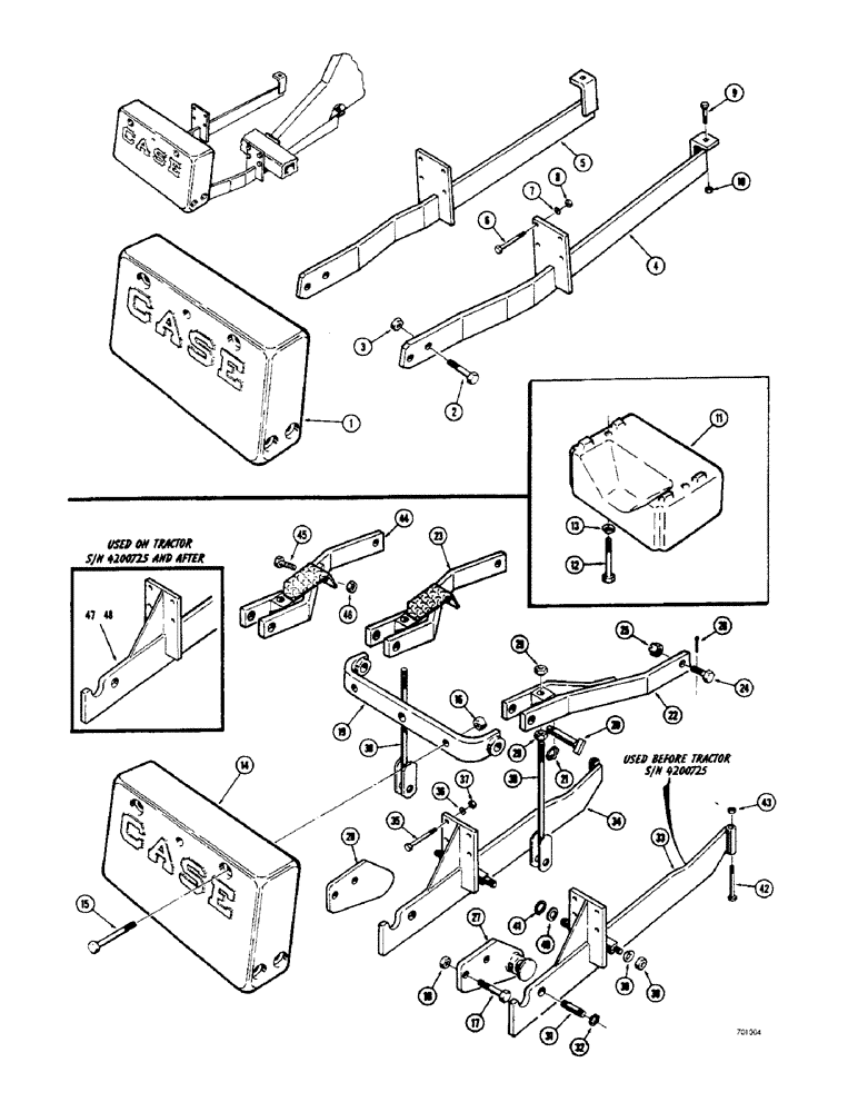 Схема запчастей Case 33 - (054) - COUNTERWEIGHTS, USED ON MODELS WITHOUT BACKHOE OR DRAFT-O-MATIC BEFORE LOADER SN.4200725 