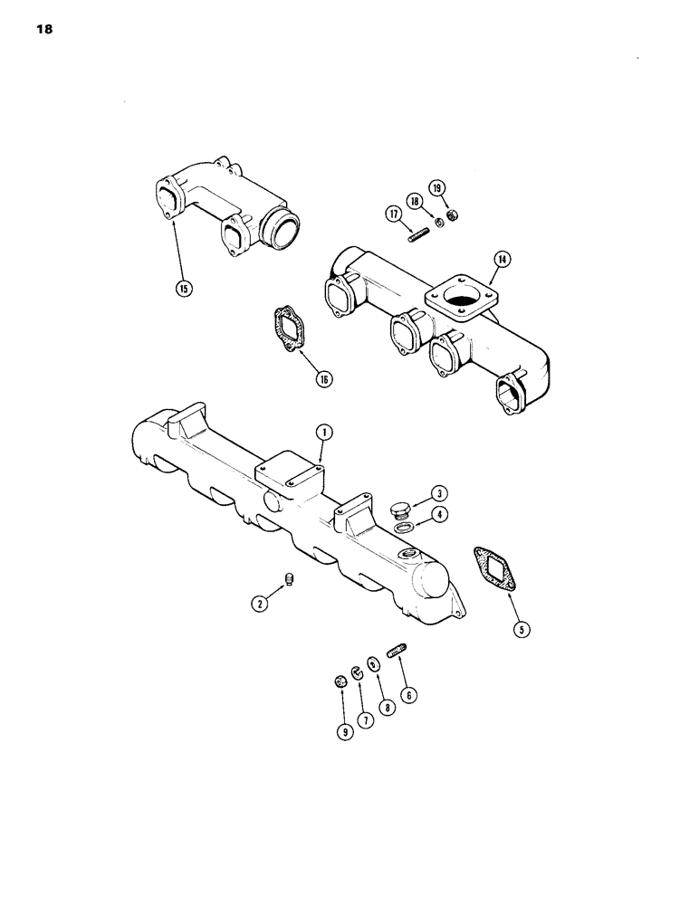 Схема запчастей Case 1150B - (018) - MANIFOLDS, (451BD) DIESEL ENGINE, FOR NATURALLY ASPIRATED ENG. INTAKE MANIFOLD (01) - ENGINE