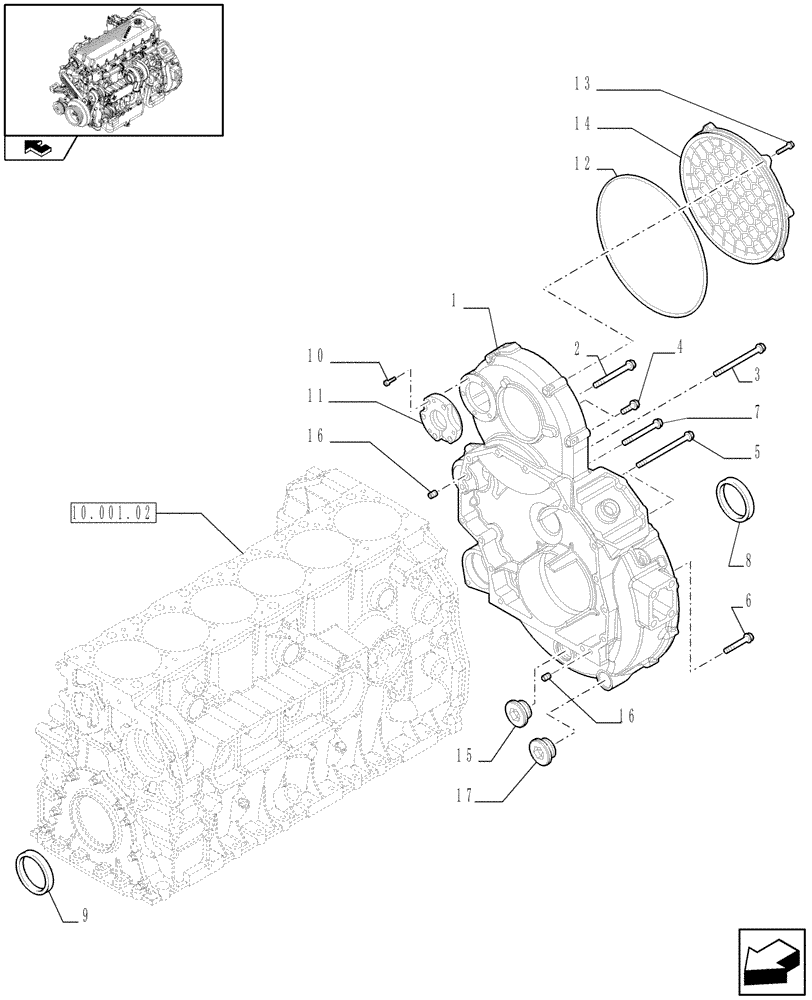 Схема запчастей Case F2CE9684U E151 - (10.102.02) - FLYWHEEL CASE (504129217 - 504134507) (01) - ENGINE