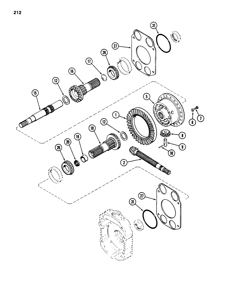 Схема запчастей Case 584D - (212) - TRANSAXLE DIFFERENTIAL, 2 AND 4 WHEEL DRIVE, TRANSMISSION SERIAL NO. 16270319 AND AFTER (27) - REAR AXLE SYSTEM