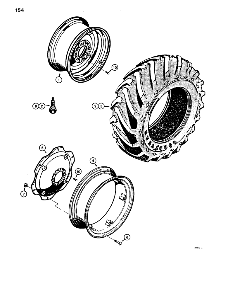 Схема запчастей Case 480D - (154) - REAR WHEELS AND TIRES (44) - WHEELS