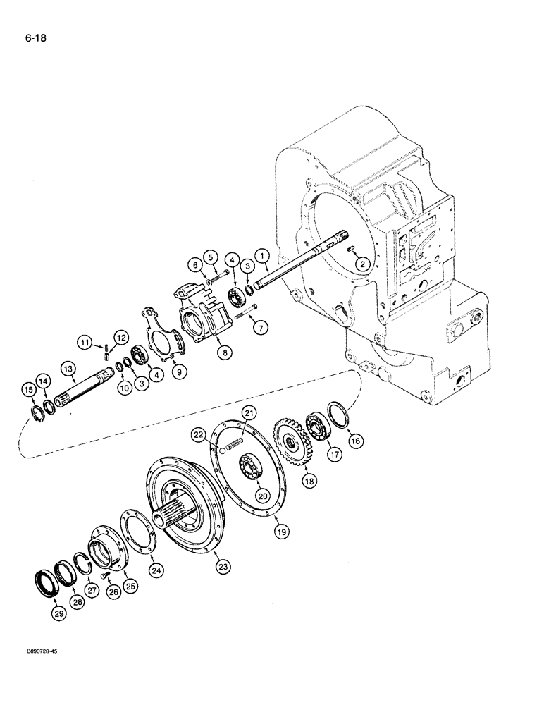 Схема запчастей Case 721 - (6-18) - TRANSMISSION ASSEMBLY, INPUT GEAR, PUMP, AND OUTPUT SHAFT,PRIOR TO P.I.N. JAK0022758 (06) - POWER TRAIN