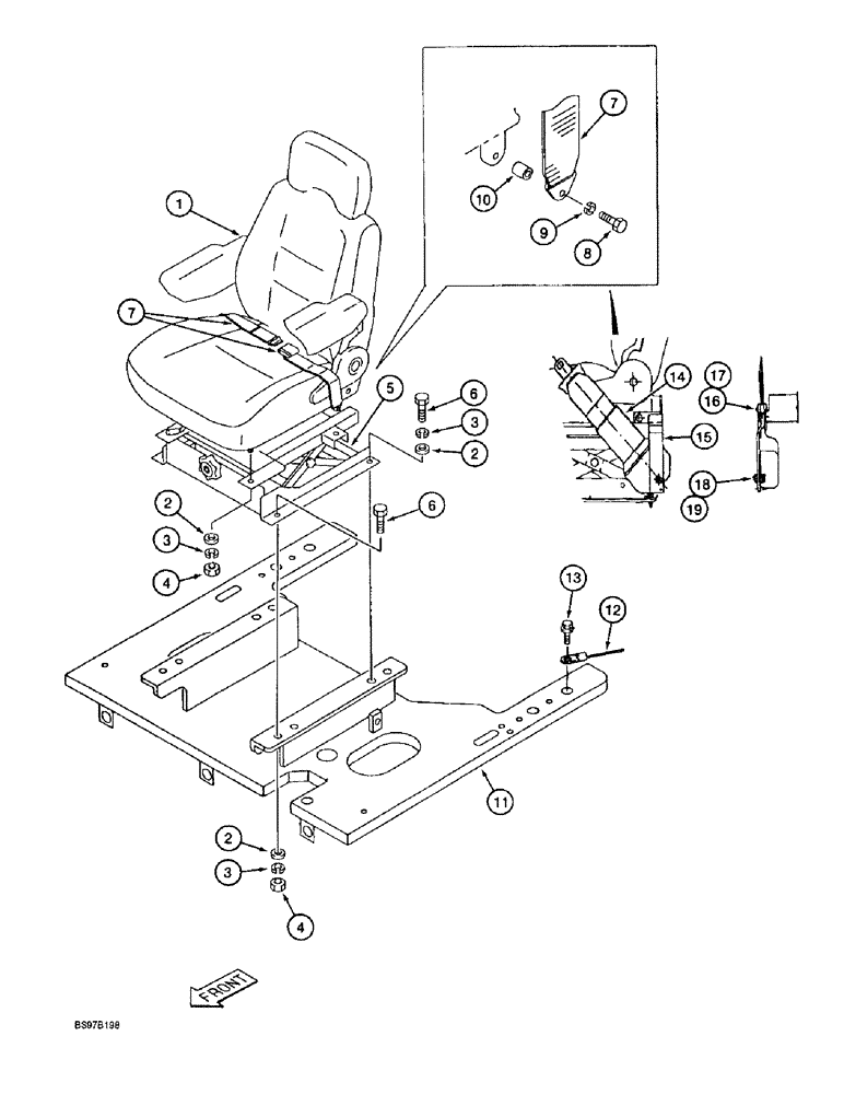 Схема запчастей Case 9020B - (9-038) - SEAT, SEAT BELT AND OPERATORS MANUAL TETHER, OPTIONAL RETRACTABLE SEAT BELT (09) - CHASSIS