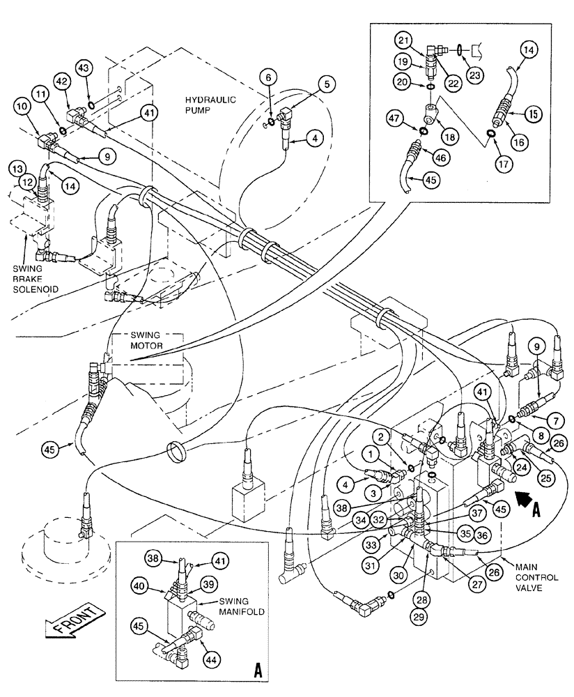 Схема запчастей Case 9020 - (8-042) - PILOT SIGNAL LINES, PUMP REGULATOR LINES, SWING FUNCTION LINES (08) - HYDRAULICS