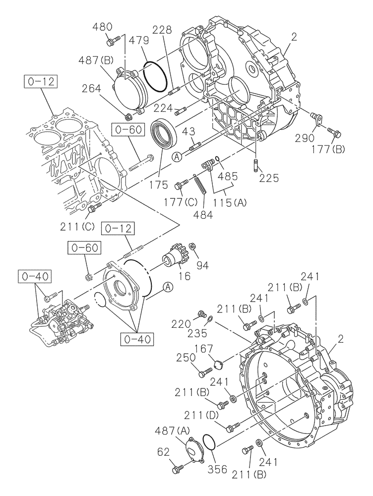 Схема запчастей Case CX350C - (02-012[00]) - ENGINE FLYWHEEL HOUSING (02) - ENGINE