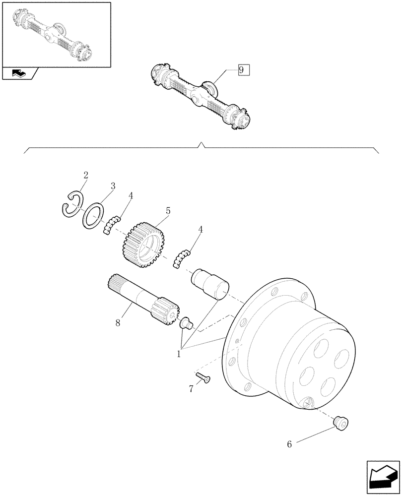 Схема запчастей Case 121E - (076/01[07]) - 20 / 35 KM/H (HIGH SPEED) FRONT RIGID AXLE: WHEEL HUB (04) - FRONT AXLE