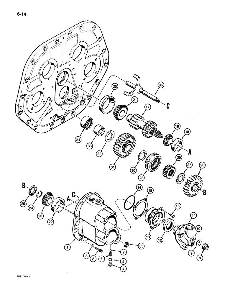 Схема запчастей Case 650 - (6-14) - TRANSMISSION RANGE SHIFT (06) - POWER TRAIN