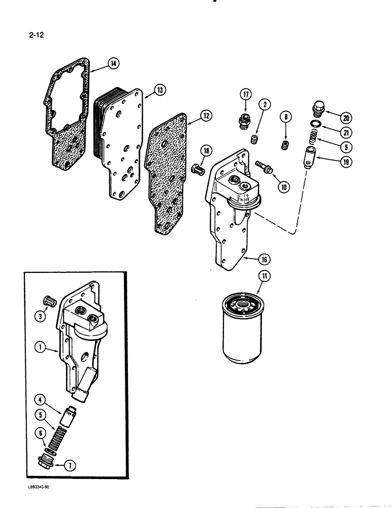 Схема запчастей Case 455C - (2-12) - OIL FILTER AND COOLER, 4-390 ENGINE, 4T-390 ENGINE (02) - ENGINE