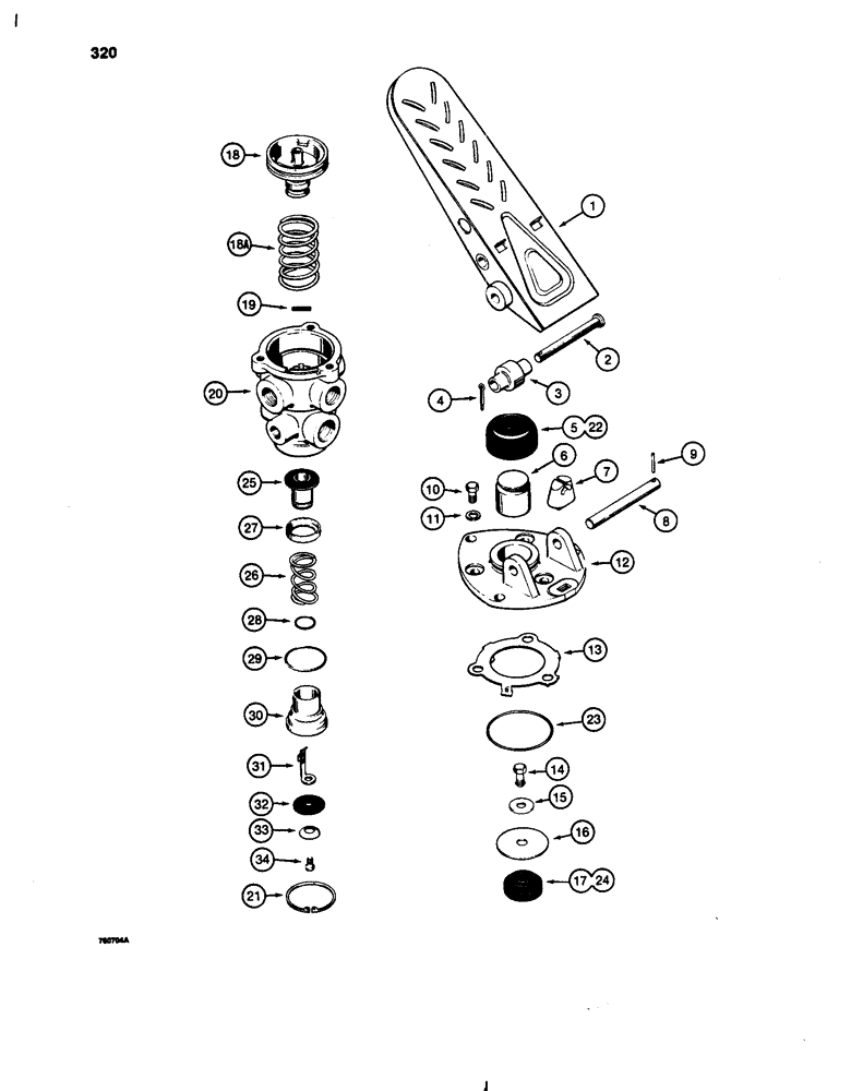 Схема запчастей Case W24C - (320) - L73042 TREADLE AND BRAKE VALVE (07) - BRAKES