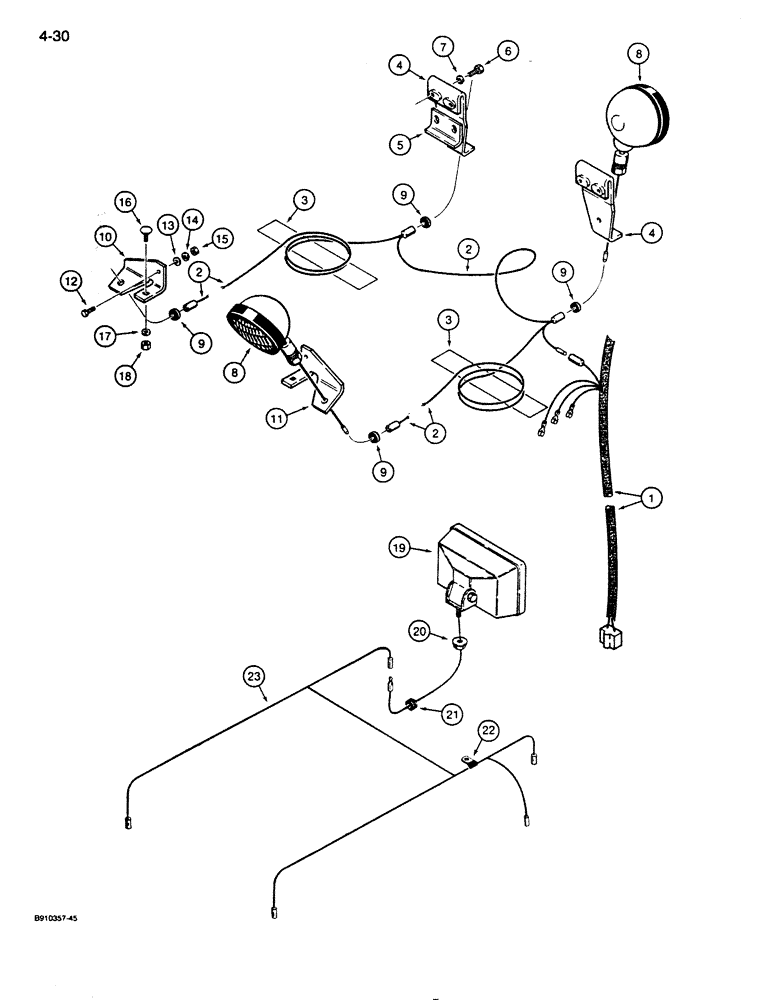 Схема запчастей Case 855D - (4-30) - LAMPS AND WIRING, MODELS WITH ROPS CAB (04) - ELECTRICAL SYSTEMS