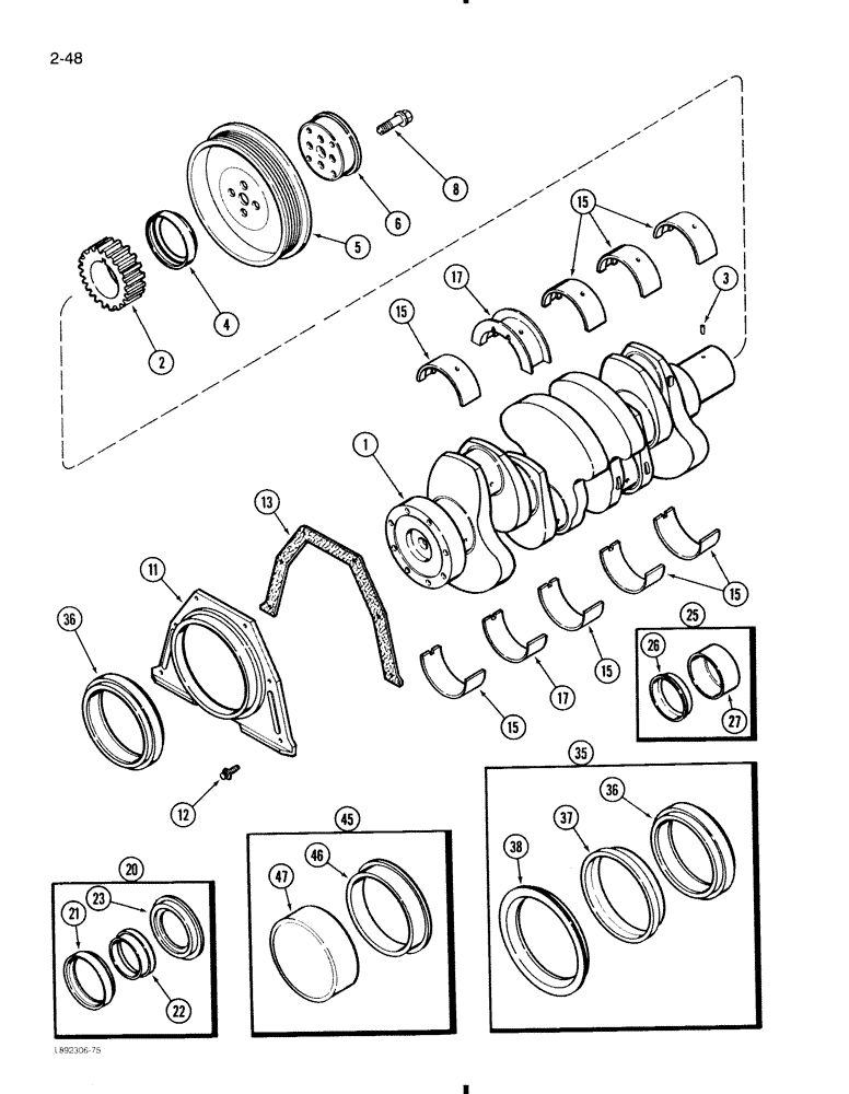 Схема запчастей Case 580K - (2-048) - CRANKSHAFT, 4-390 ENGINE, 4T-390 ENGINE (02) - ENGINE