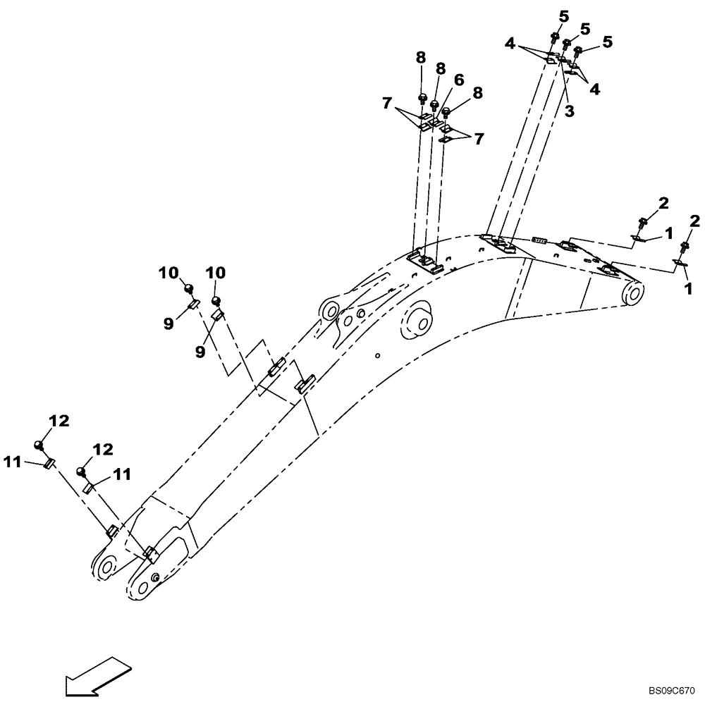 Схема запчастей Case CX350B - (09-69) - CLAMPS - BOOM (6.45 M) (09) - CHASSIS