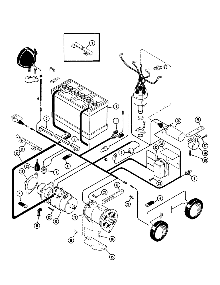 Схема запчастей Case 580 - (065C) - ELEC. EQUIPMENT & WIRING, (159) SPARK IGNITION ENG. USED W/GENERATOR, USED PRIOR TO TRAC. S/N. 86566 (55) - ELECTRICAL SYSTEMS