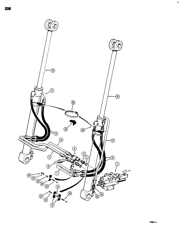 Схема запчастей Case 680G - (238) - LOADER LIFT CYLINDER HYDRAULIC CIRCUIT (08) - HYDRAULICS