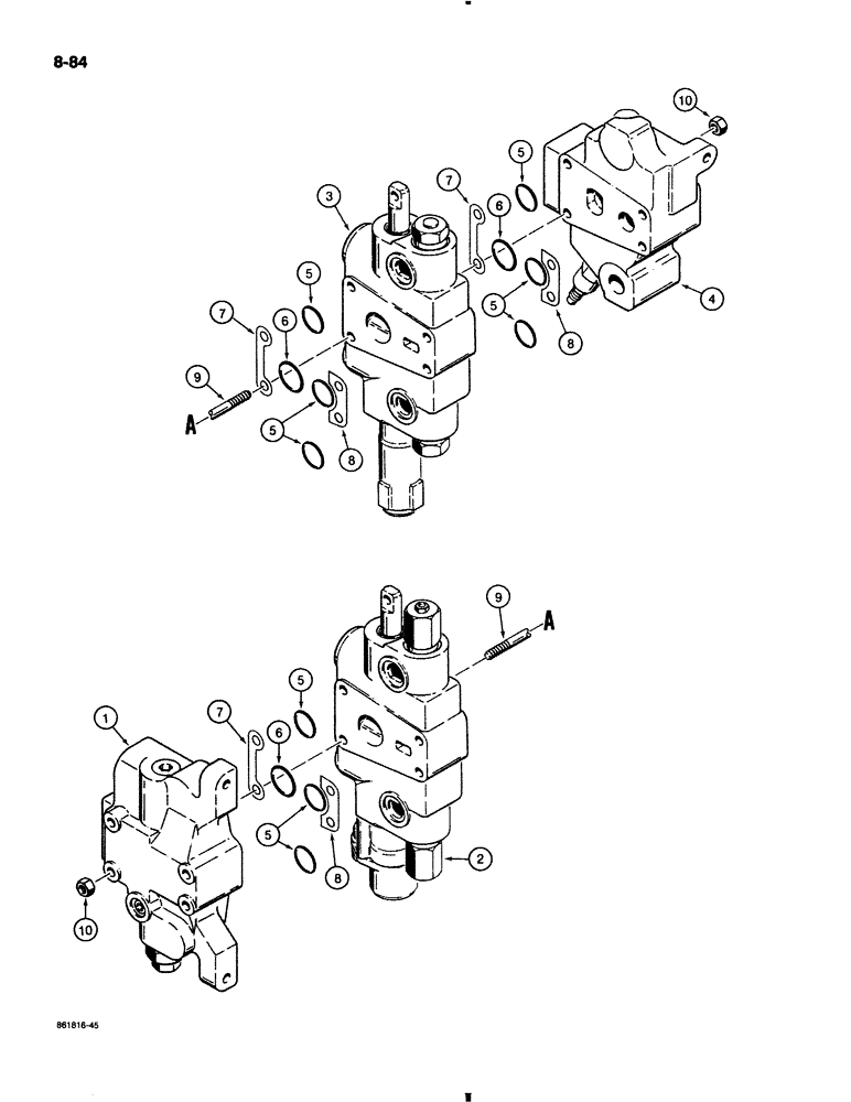 Схема запчастей Case 580K - (8-084) - LOADER CONTROL VALVE, TWO SPOOL (08) - HYDRAULICS