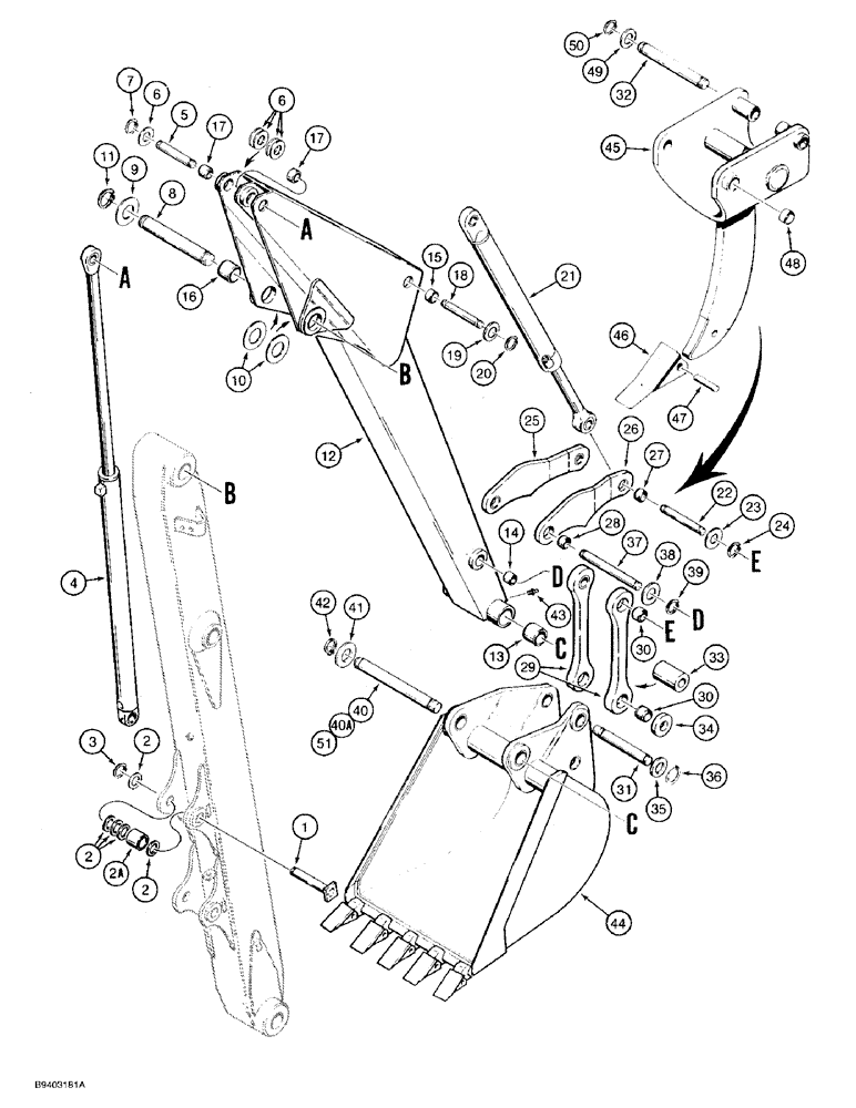 Схема запчастей Case 480F - (9-054) - BACKHOE DIPPER AND BUCKET, 480F 14 FOOT BACKHOE MODELS ONLY (09) - CHASSIS/ATTACHMENTS