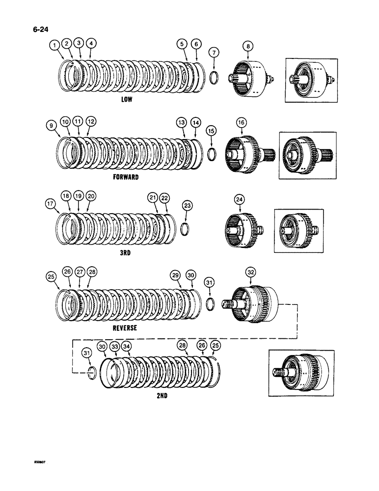 Схема запчастей Case 1085C - (6-24) - TRANSMISSION, CLUTCHES (06) - POWER TRAIN