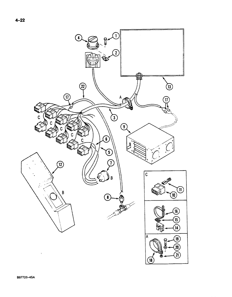 Схема запчастей Case 125B - (4-22) - INSTRUMENT PANEL ELECTRICAL HARNESS, P.I.N. 26801 AND AFTER (04) - ELECTRICAL SYSTEMS