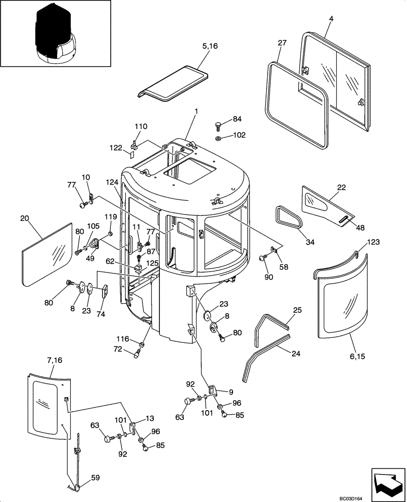 Схема запчастей Case CX25 - (09-16[00]) - CAB - GLASS (09) - CHASSIS/ATTACHMENTS