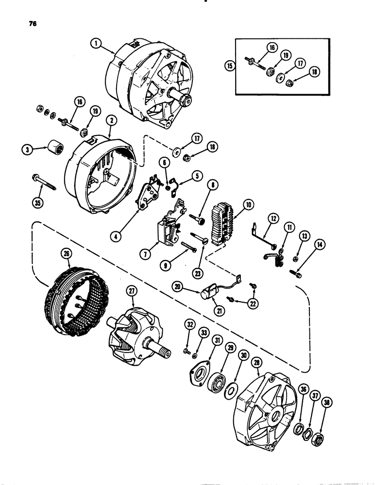 Схема запчастей Case 780B - (076) - ALTERNATOR, 40 AMPERE 24 VOLT, METRIC EXTERNAL THREADS (04) - ELECTRICAL SYSTEMS