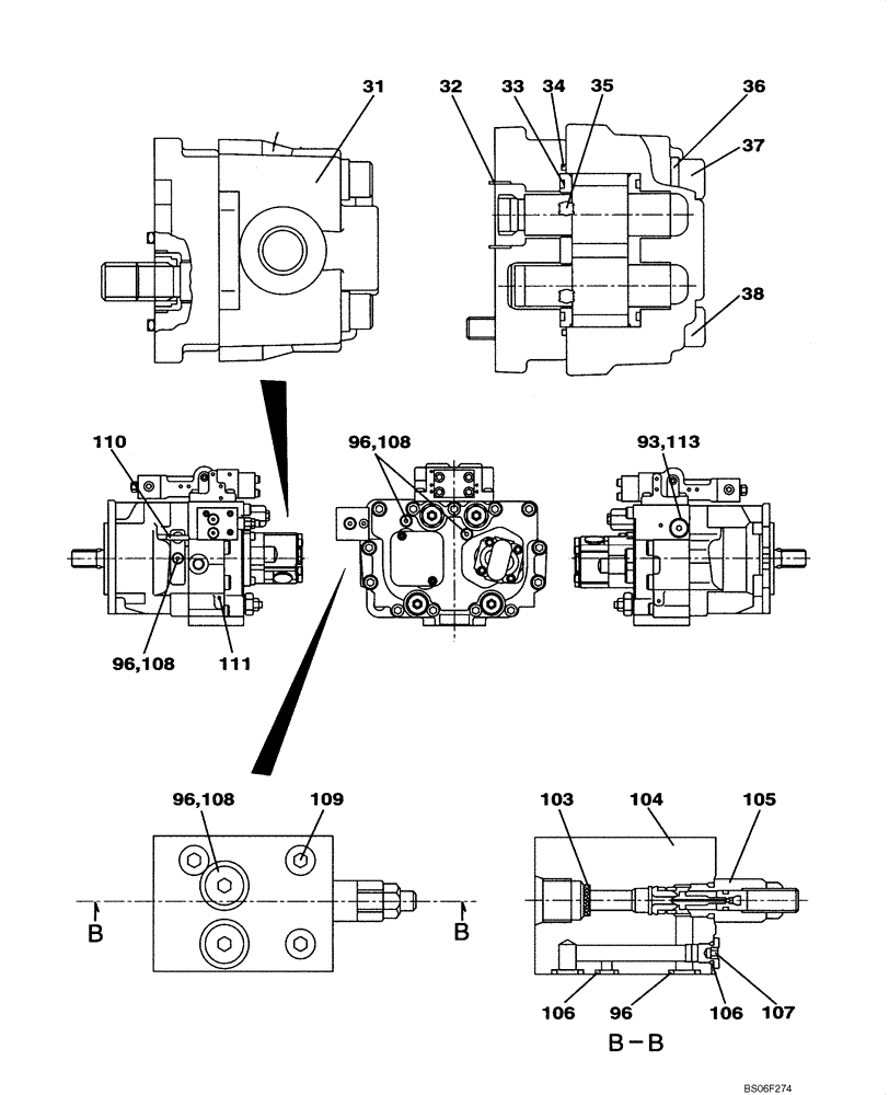 Схема запчастей Case CX225SR - (08-04A) - PUMP ASSY, HYDRAULIC - COUPLING (08) - HYDRAULICS