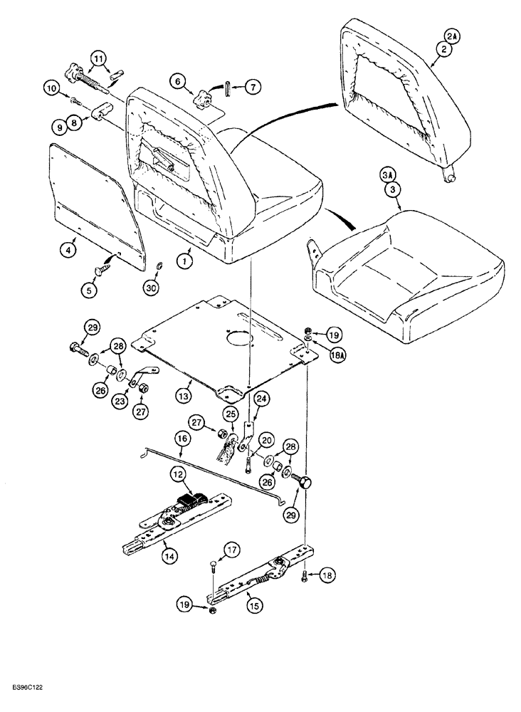 Схема запчастей Case 650G - (9-42) - SUSPENSION SEAT ASSEMBLY (09) - CHASSIS/ATTACHMENTS