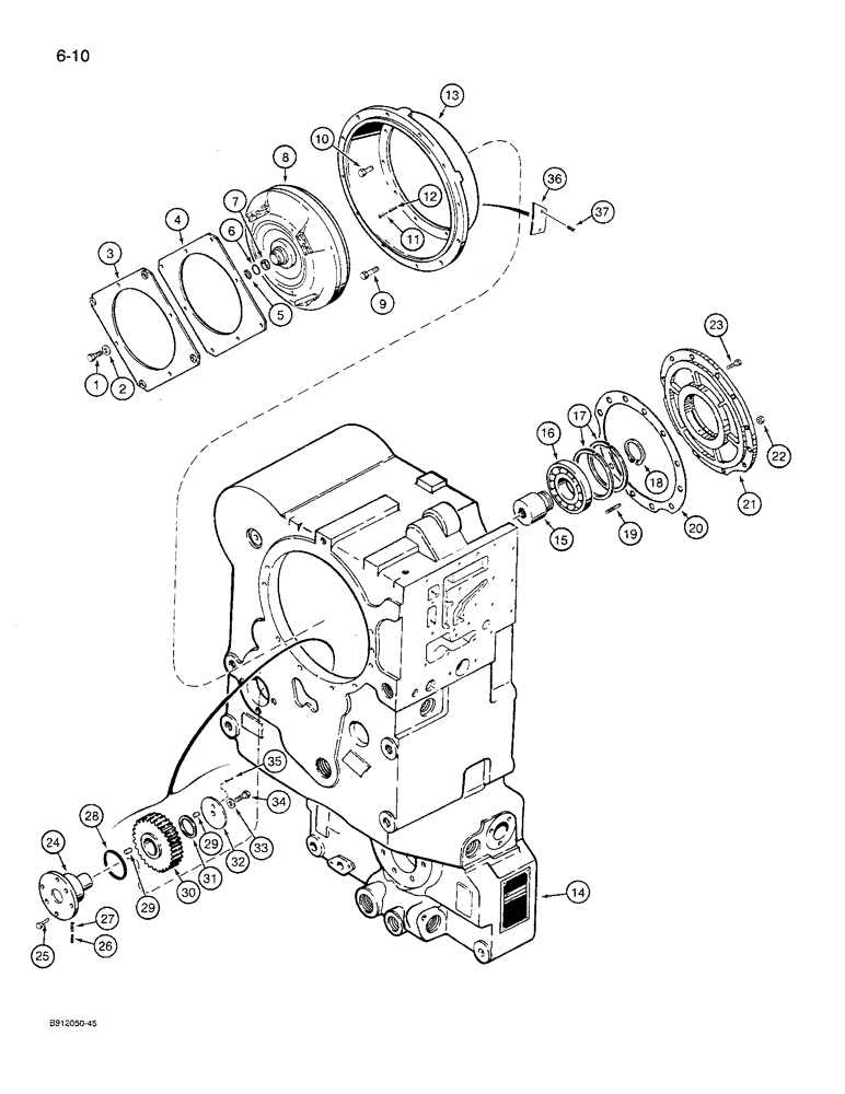 Схема запчастей Case 621 - (6-10) - TRANSMISSION ASSEMBLY, IDLER GEAR, CONVERTER AND COVER, P.I.N. JAK0021701 THRU JAK0027511 (06) - POWER TRAIN