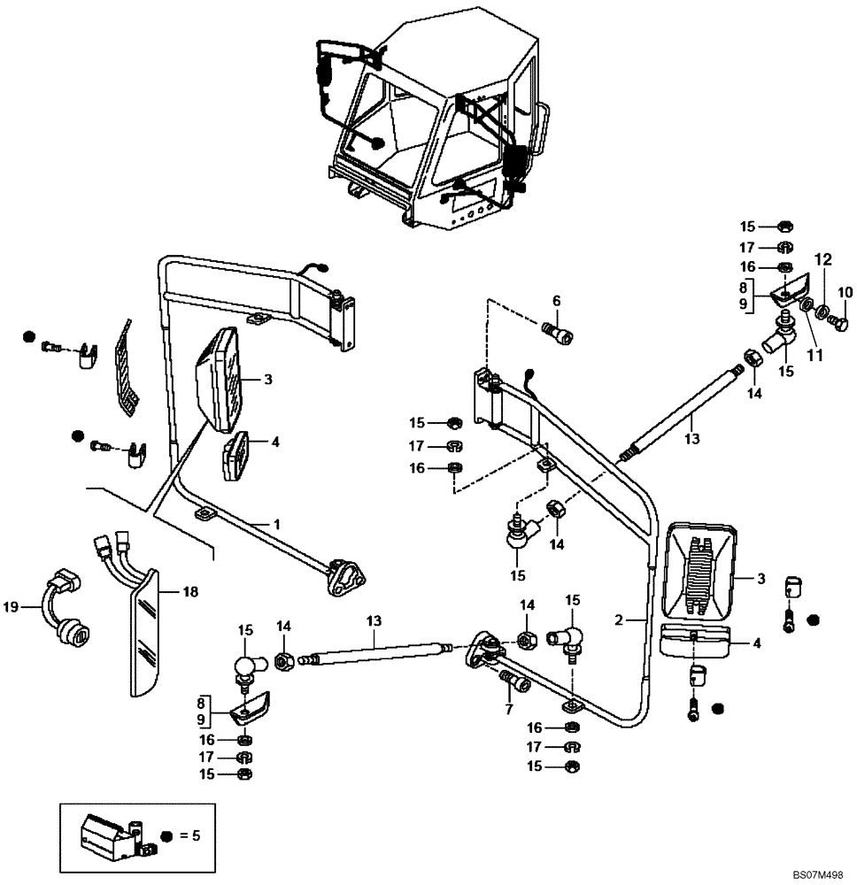 Схема запчастей Case 330 - (51A00021115[02]) - ROPS CAB - ELECTRICAL EXTERNAL DRIVING MIRRORS - OPTIONAL (87442835) (PIN HHD000243 AND AFTER) (10) - Cab/Cowlings