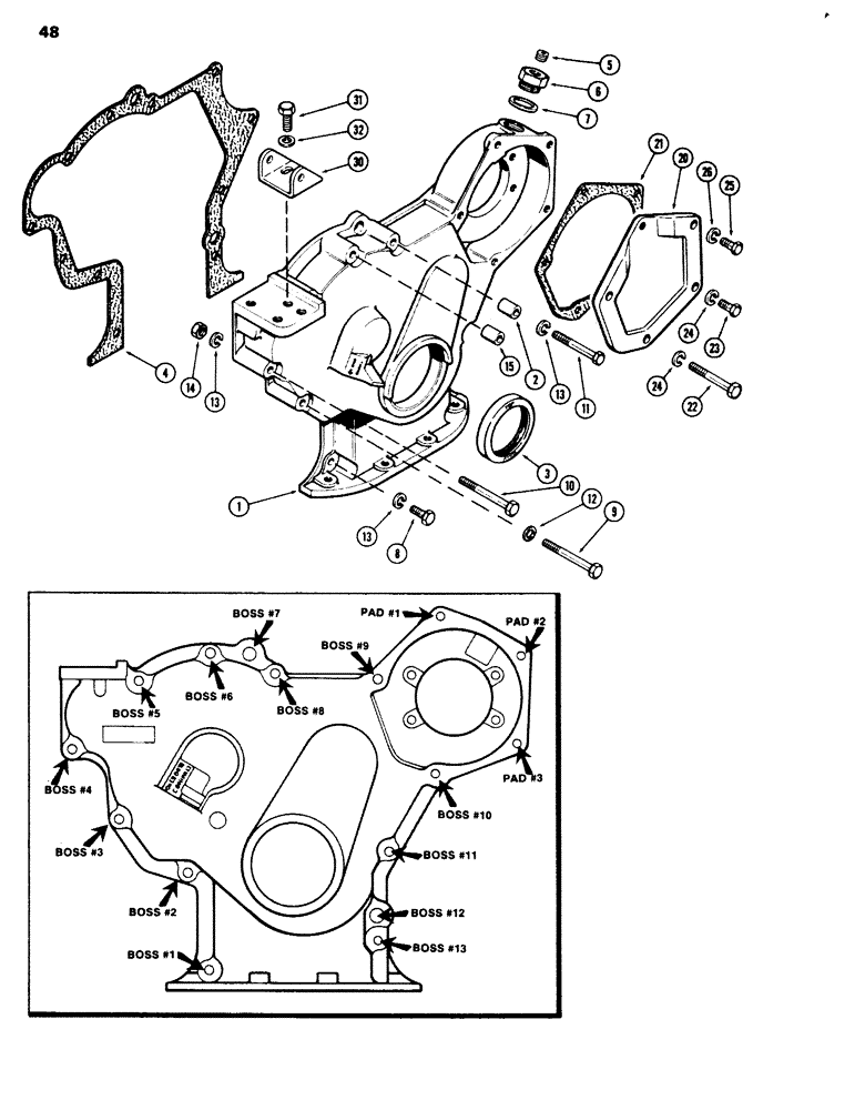 Схема запчастей Case 680G - (048) - TIMING GEAR COVER, 336BD DIESEL ENGINE (03) - FUEL SYSTEM