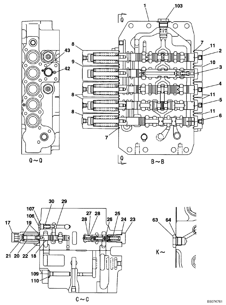 Схема запчастей Case CX225SR - (08-79) - VALVE ASSY, CONTROL (08) - HYDRAULICS